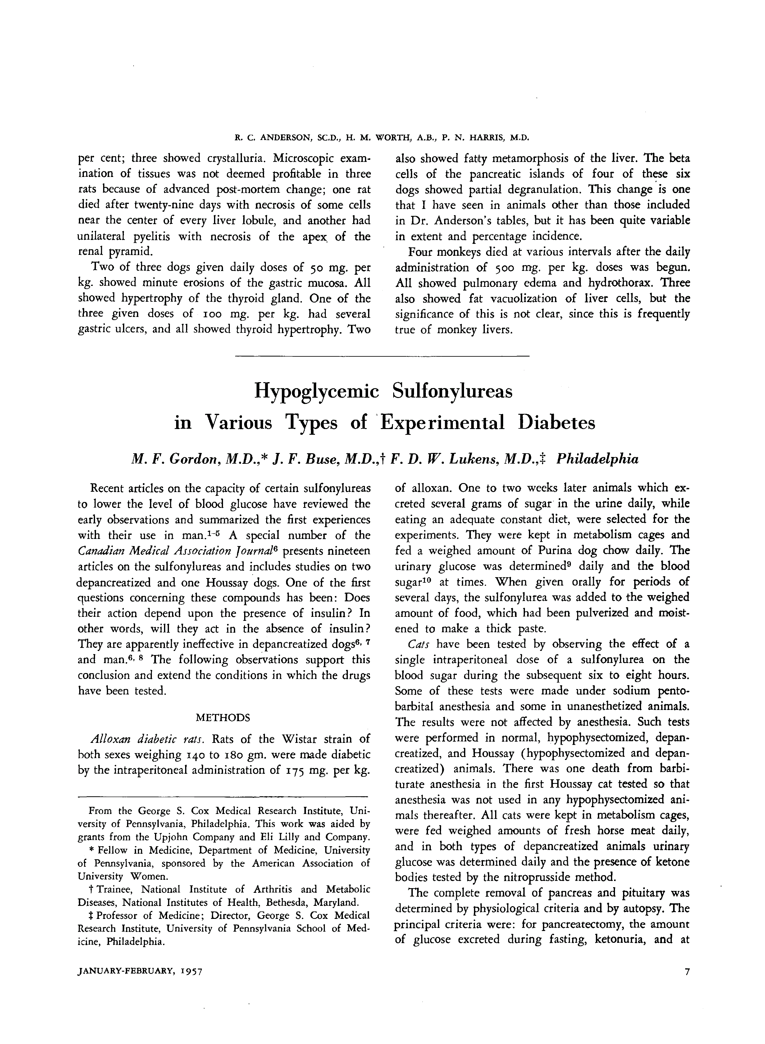 First page of Hypoglycemic Sulfonylureas in Various Types of Experimental Diabetes