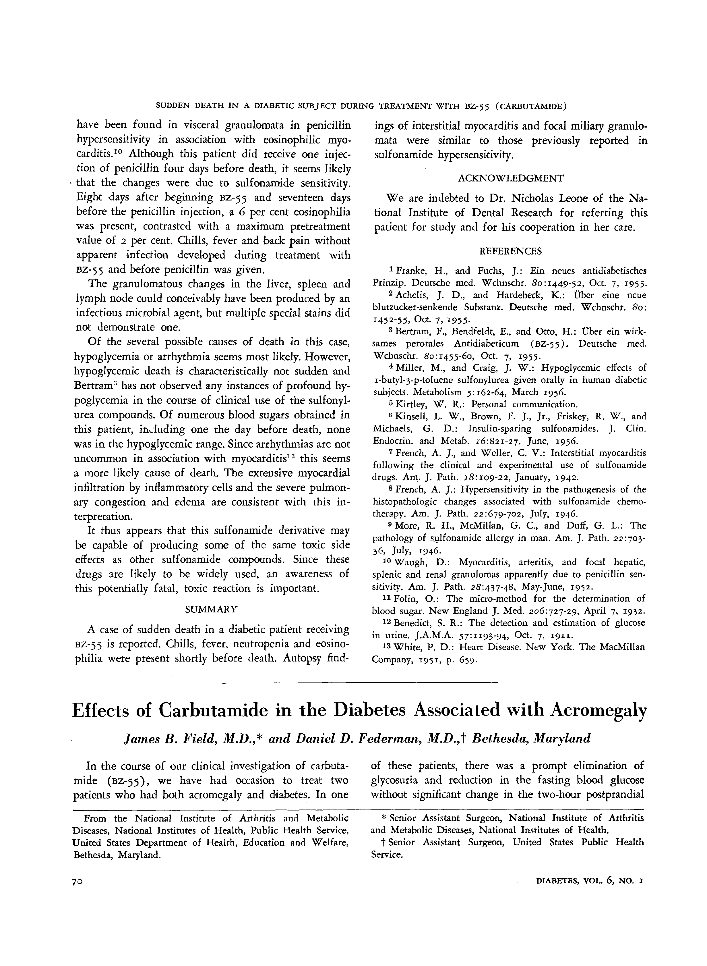 First page of Effects of Carbutamide in the Diabetes Associated with Acromegaly