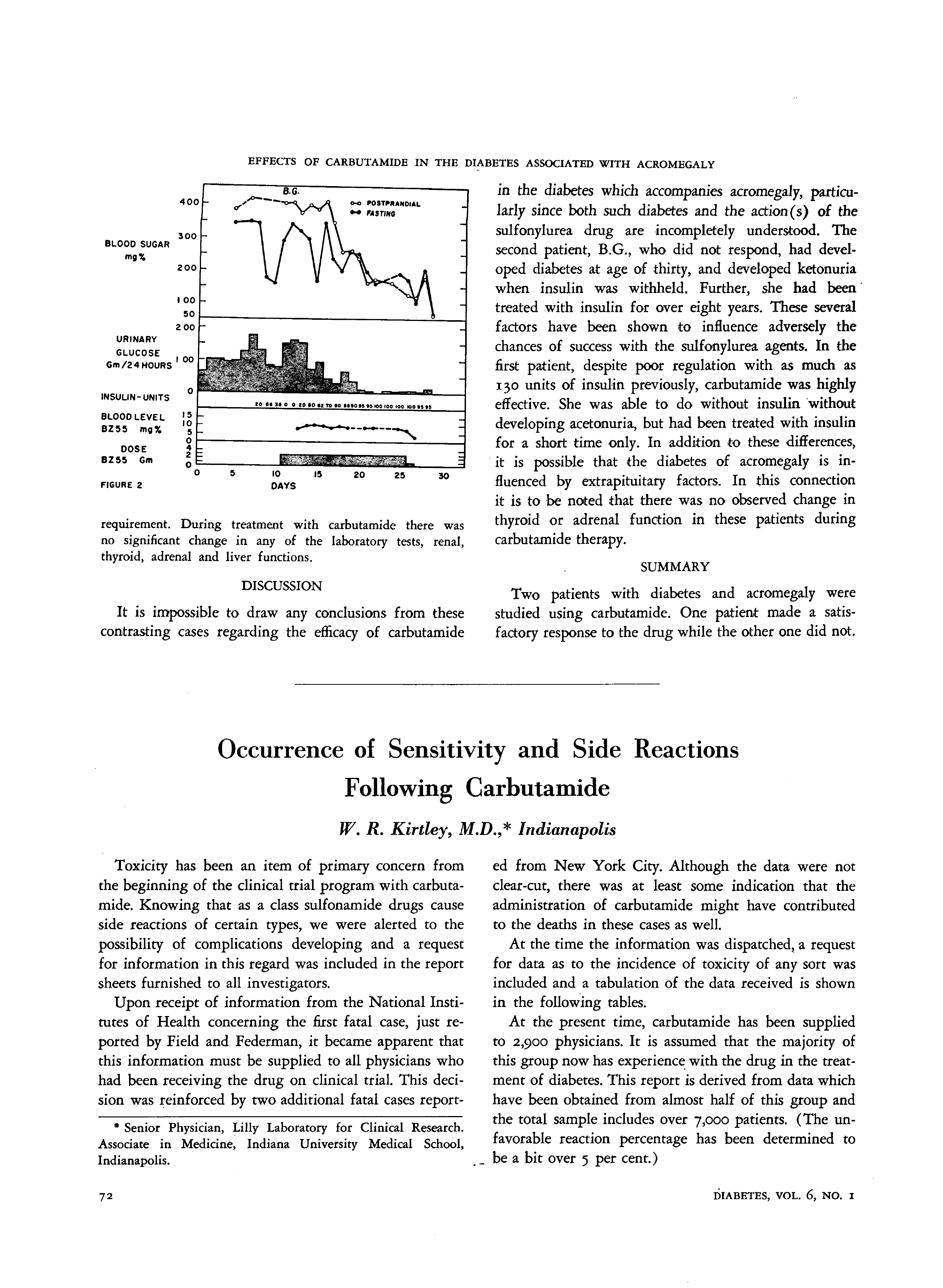 First page of Occurrence of Sensitivity and Side Reactions Following Carbutamide