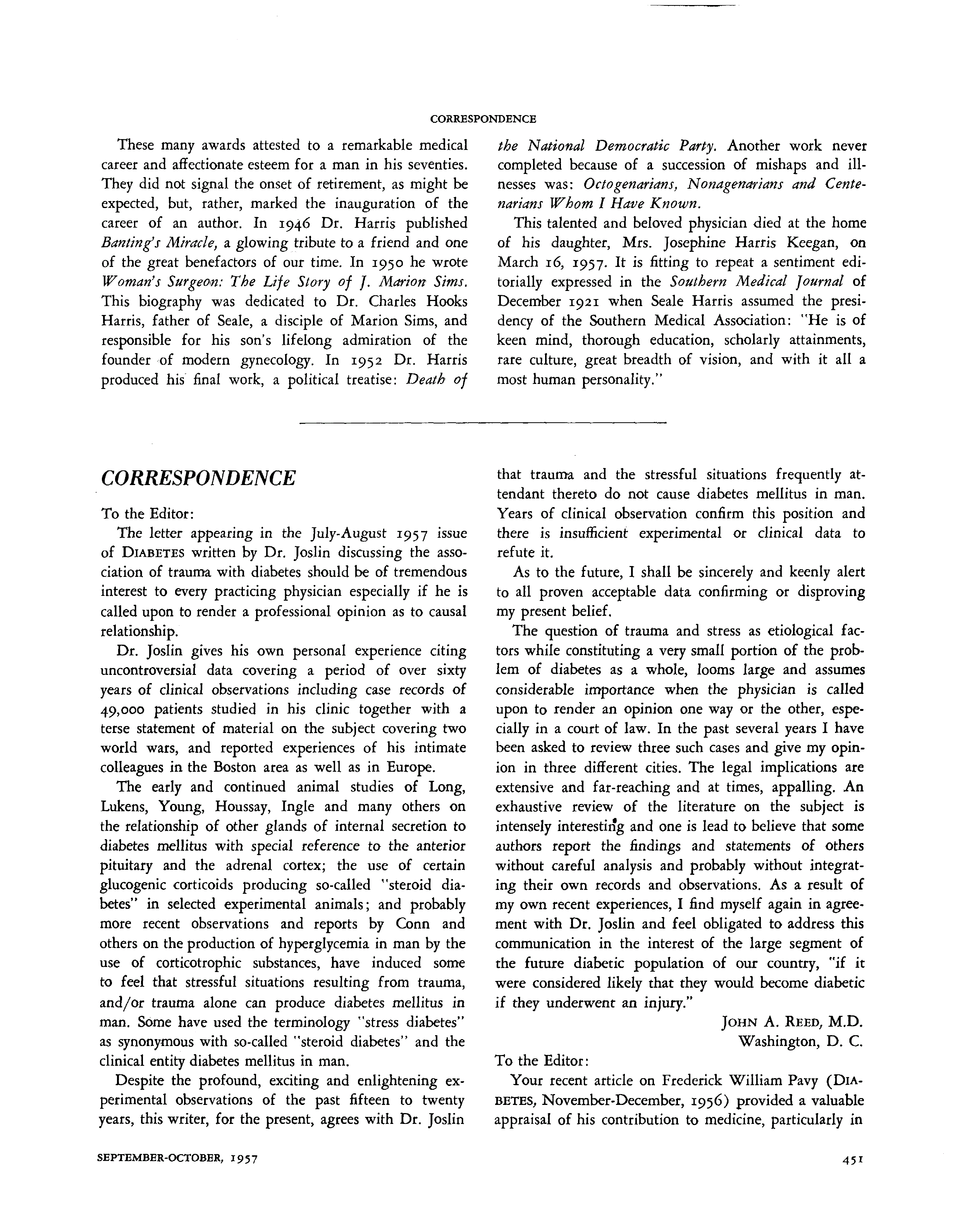 First page of Correspondence: To the Editor