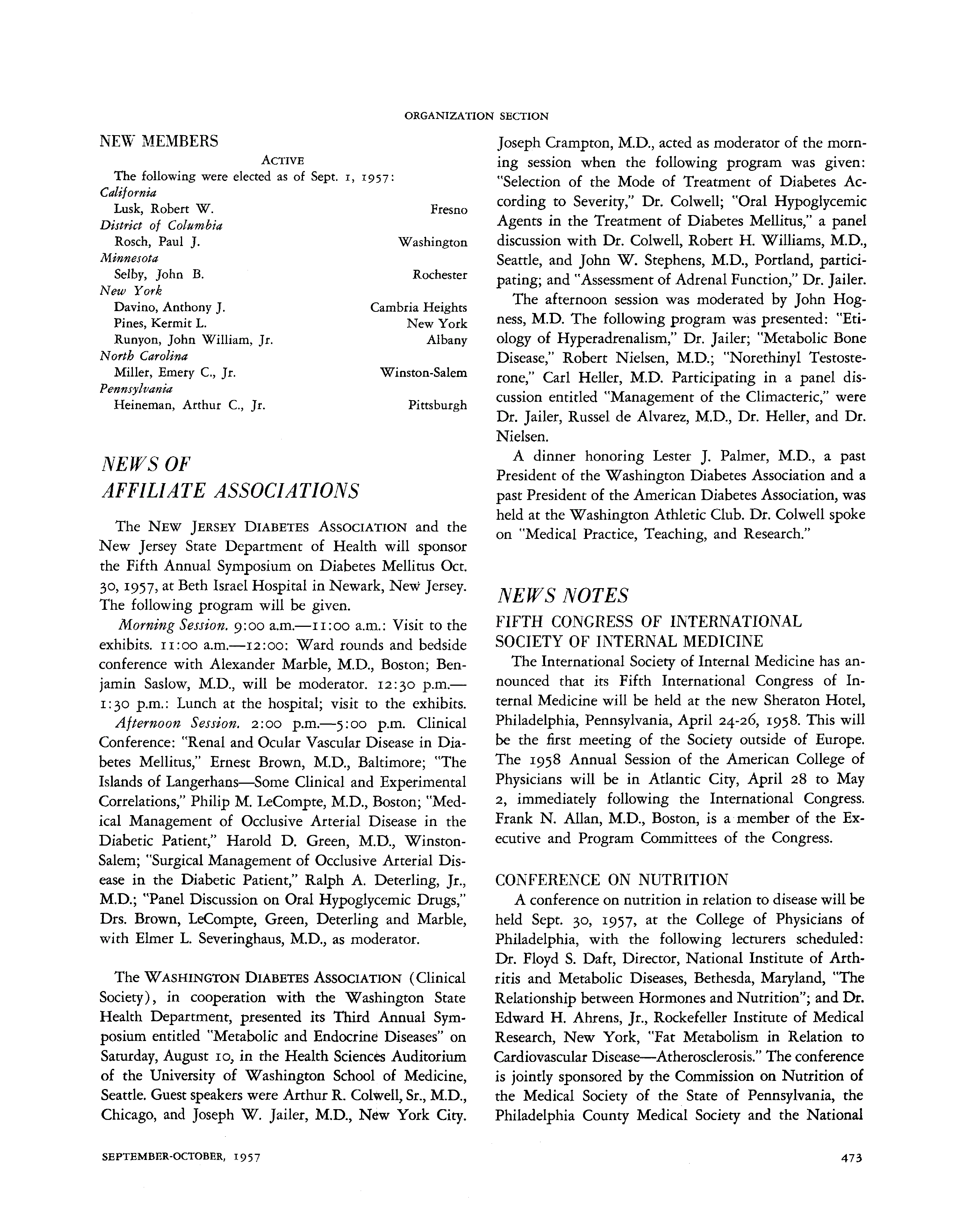 First page of News of Affiliate Associations