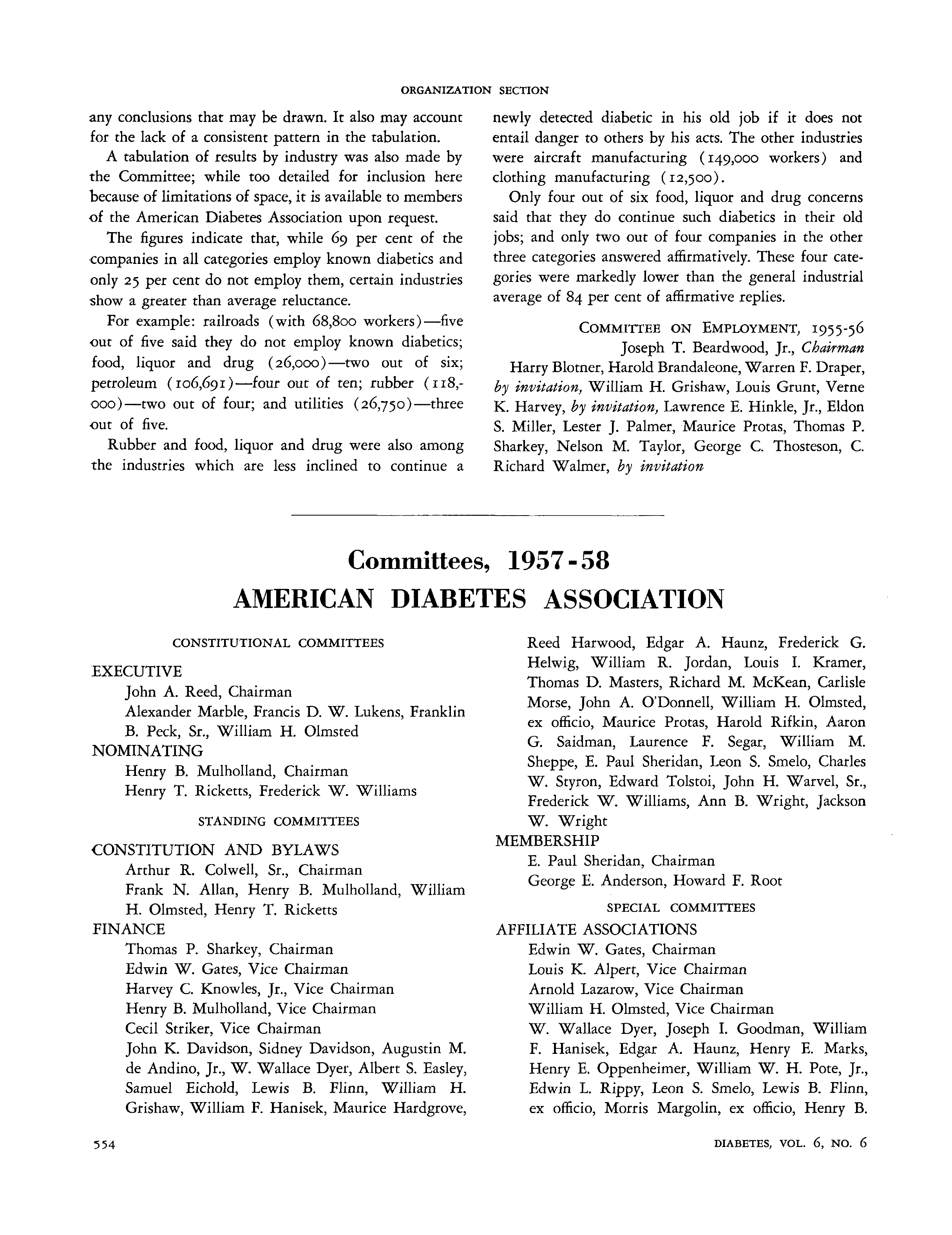 First page of Committees, 1957-58, American Diabetes Association
