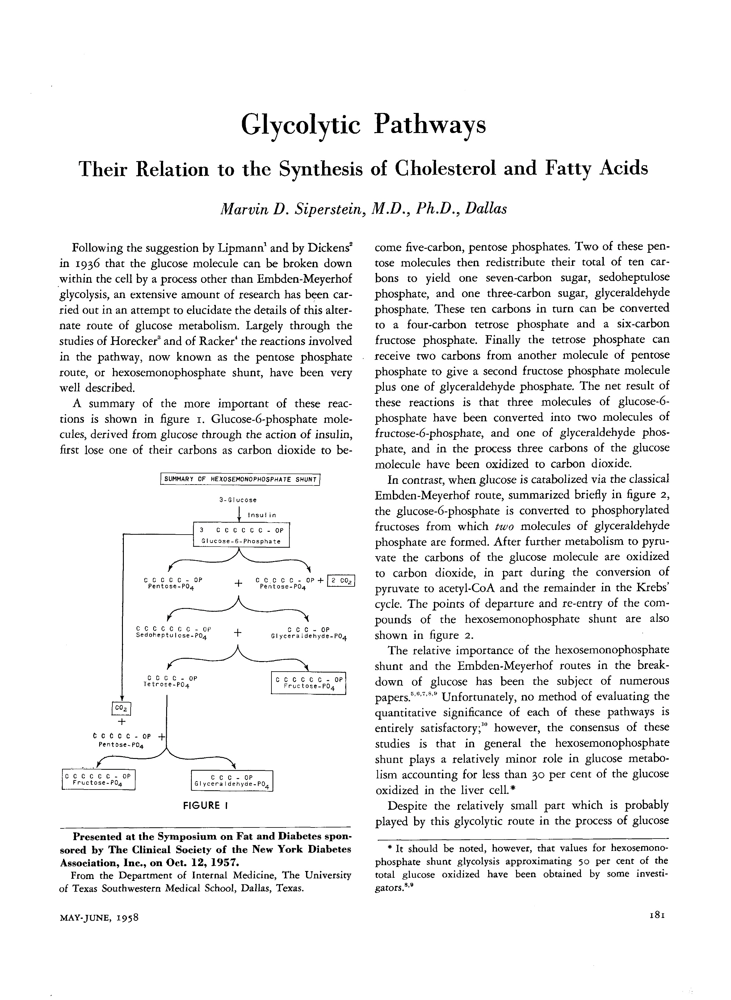 First page of Glycolytic Pathways: Their Relation to the Synthesis of Cholesterol and Fatty Acids