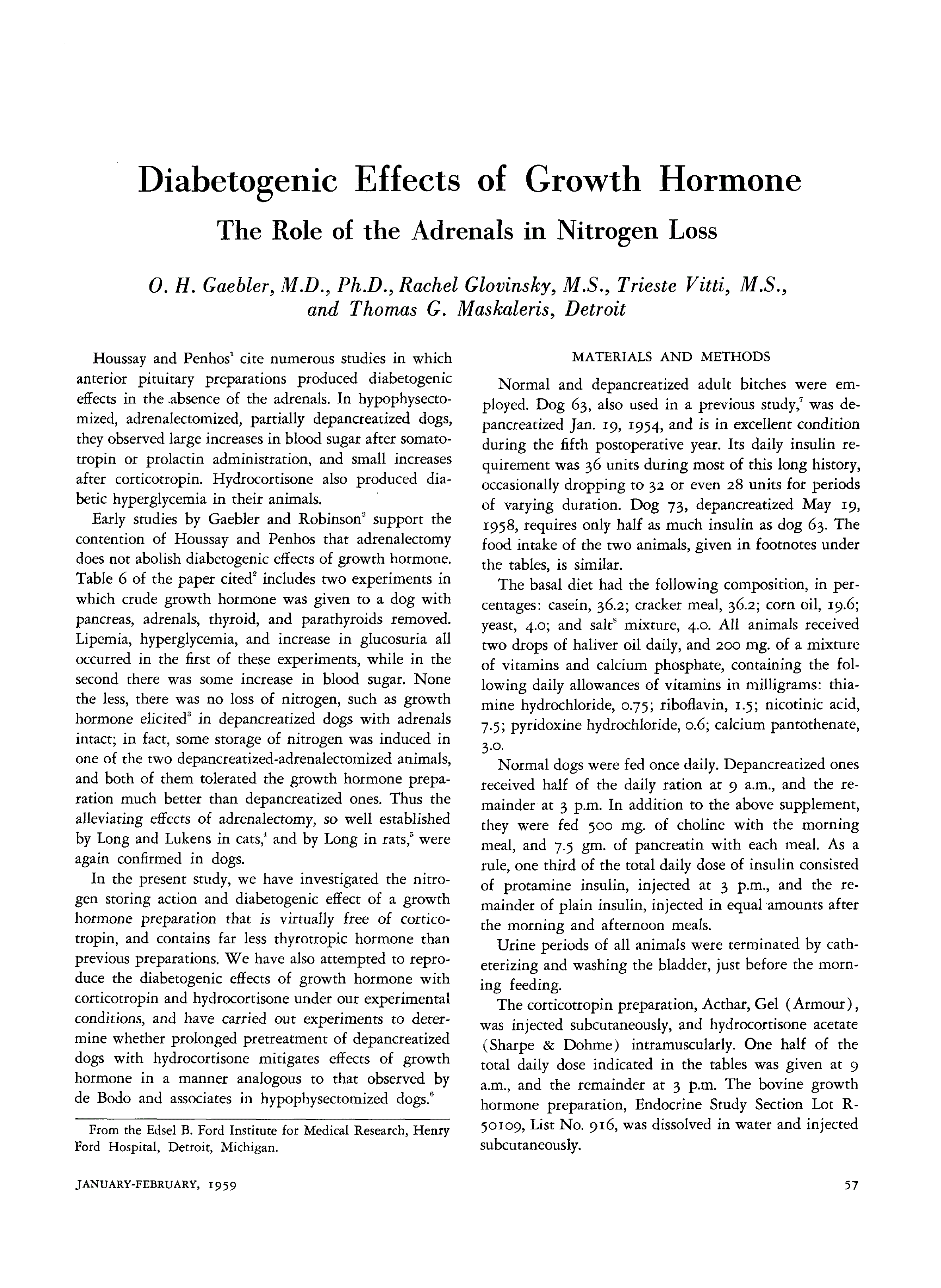 First page of Diabetogenic Effects of Growth Hormone: The Role of the Adrenals in Nitrogen Loss