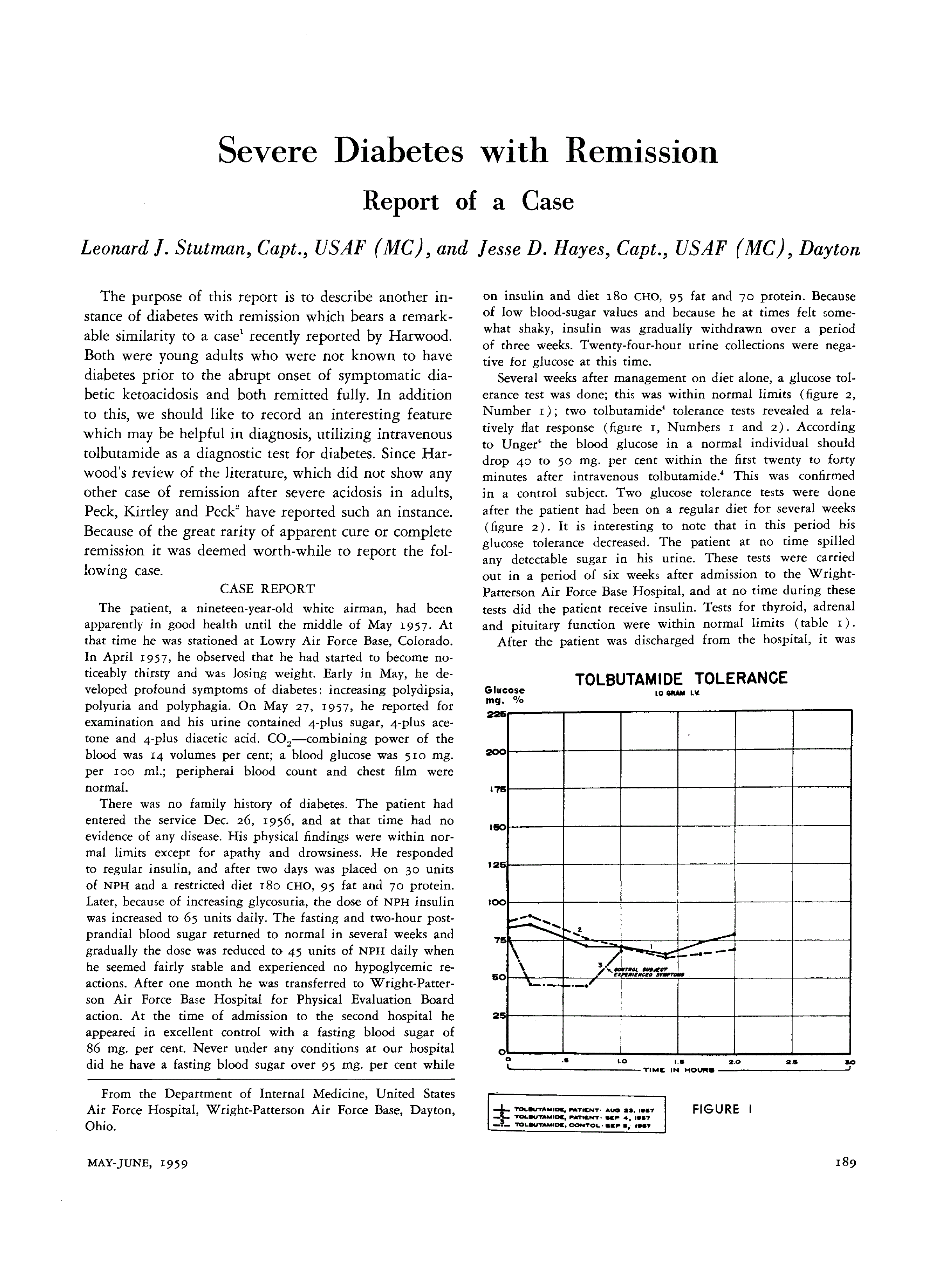 First page of Severe Diabetes with Remission: Report of a Case