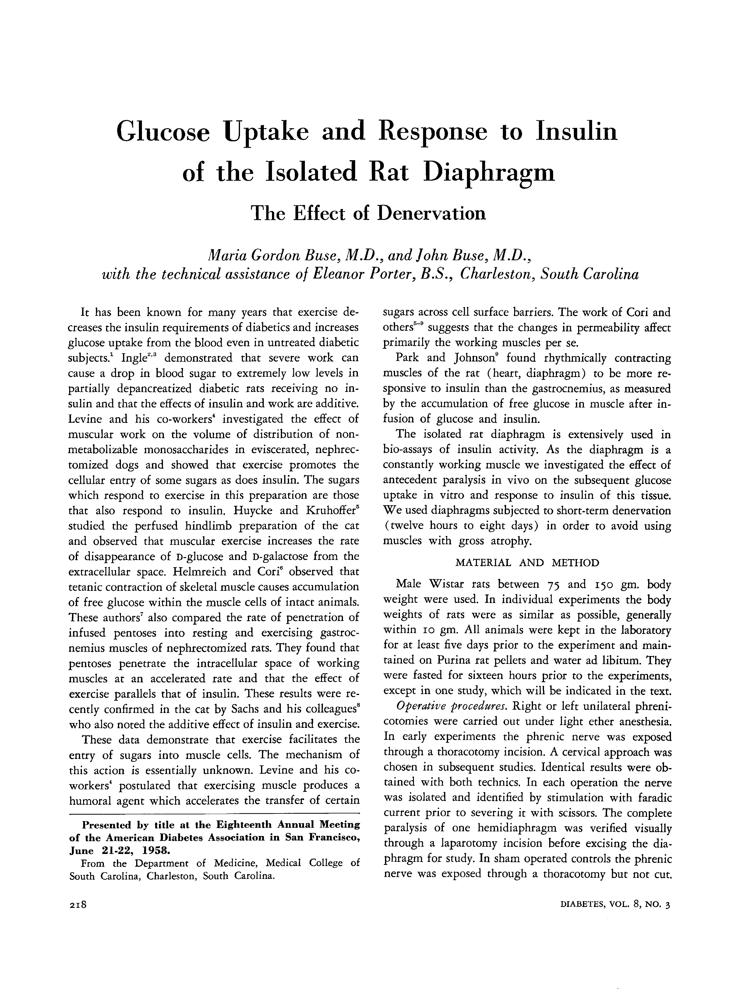 First page of Glucose Uptake and Response to Insulin of the Isolated Rat Diaphragm: The Effect of Denervation