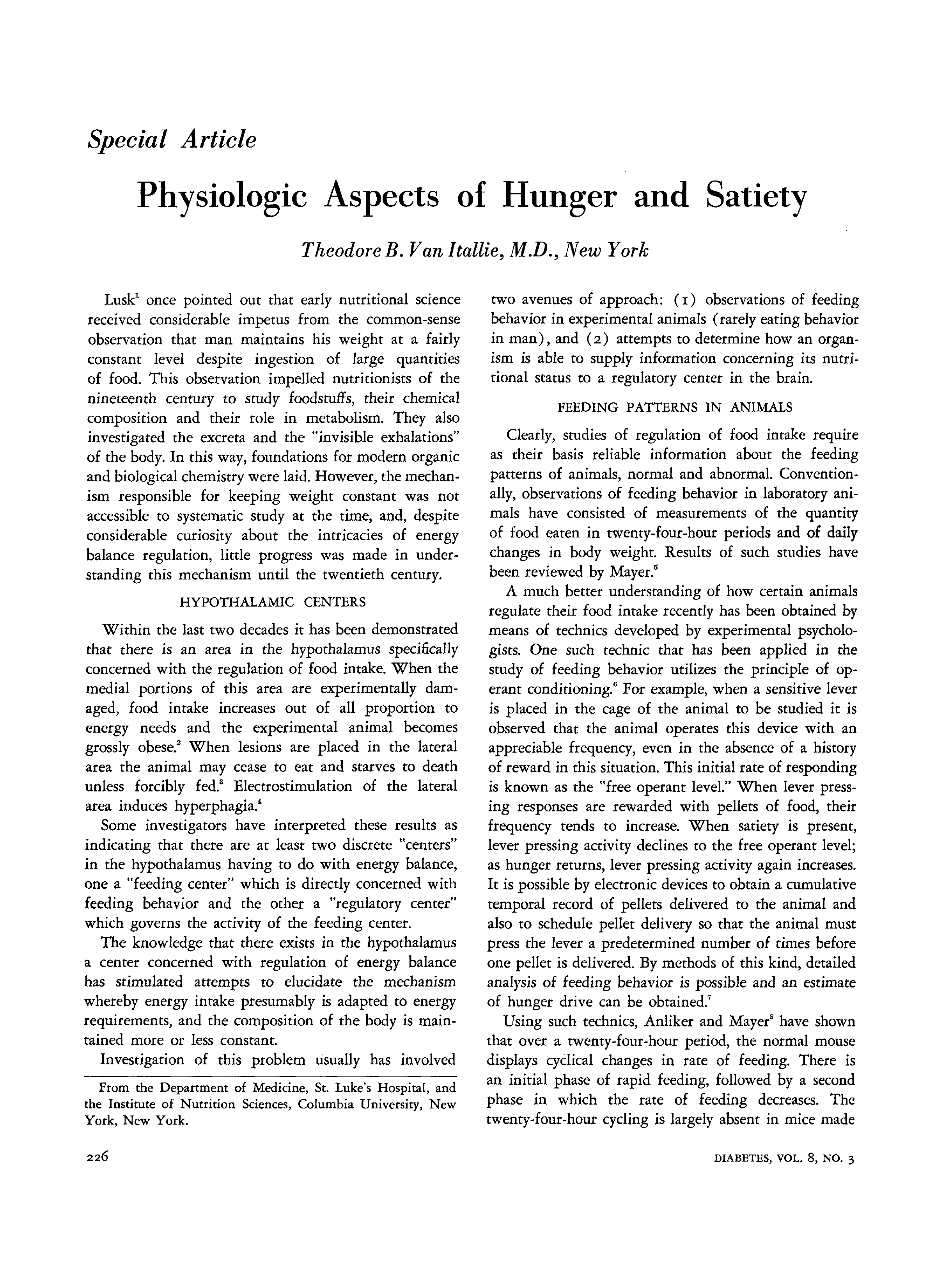 First page of Physiologic Aspects of Hunger and Satiety