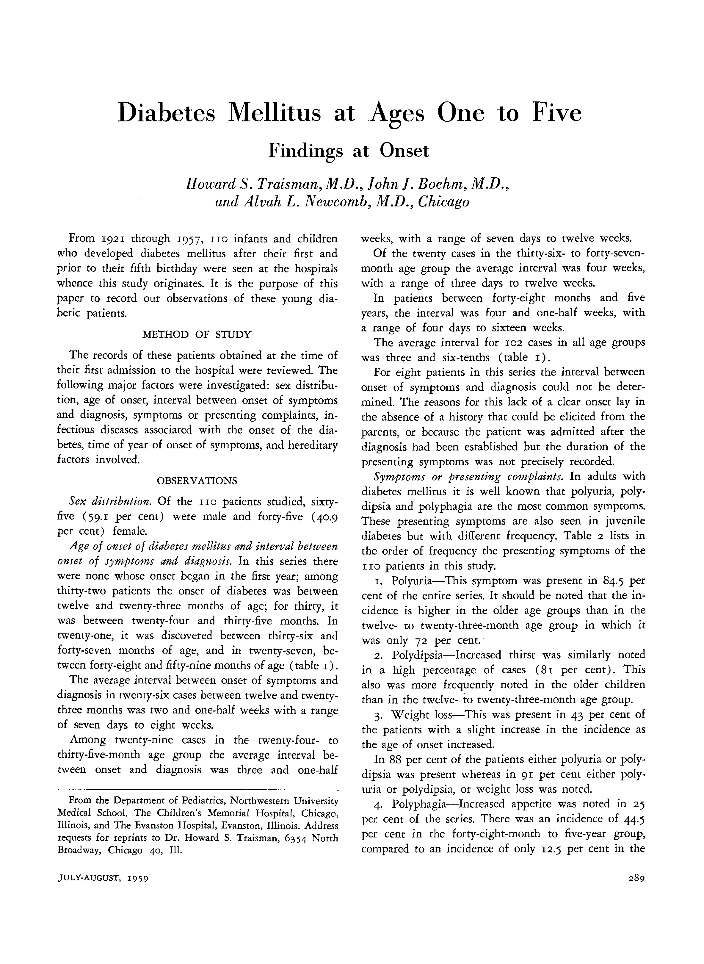 First page of Diabetes Mellitus at Ages One to Five: Findings at Onset