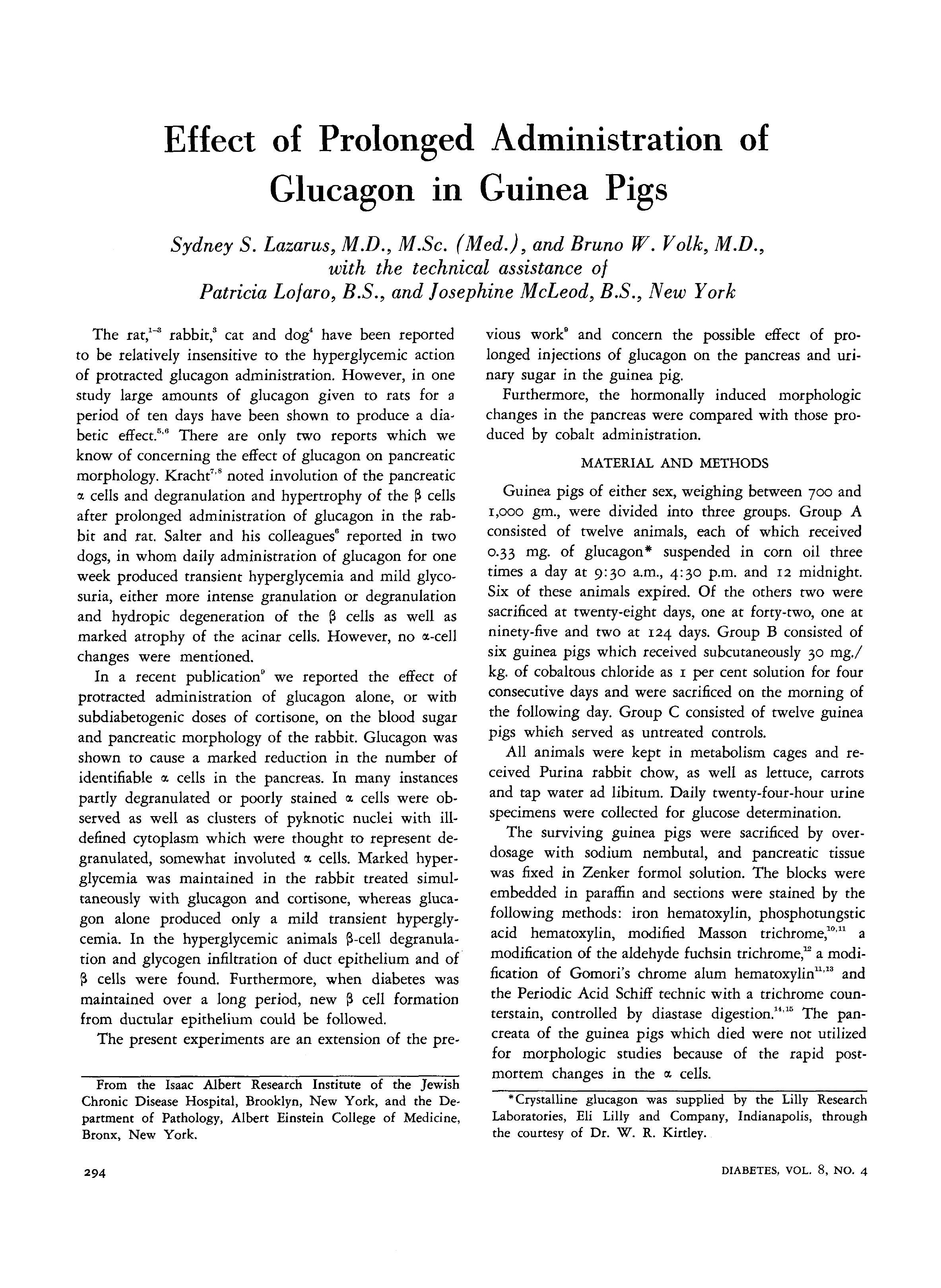 First page of Effect of Prolonged Administration of Glucagon in Guinea Pigs