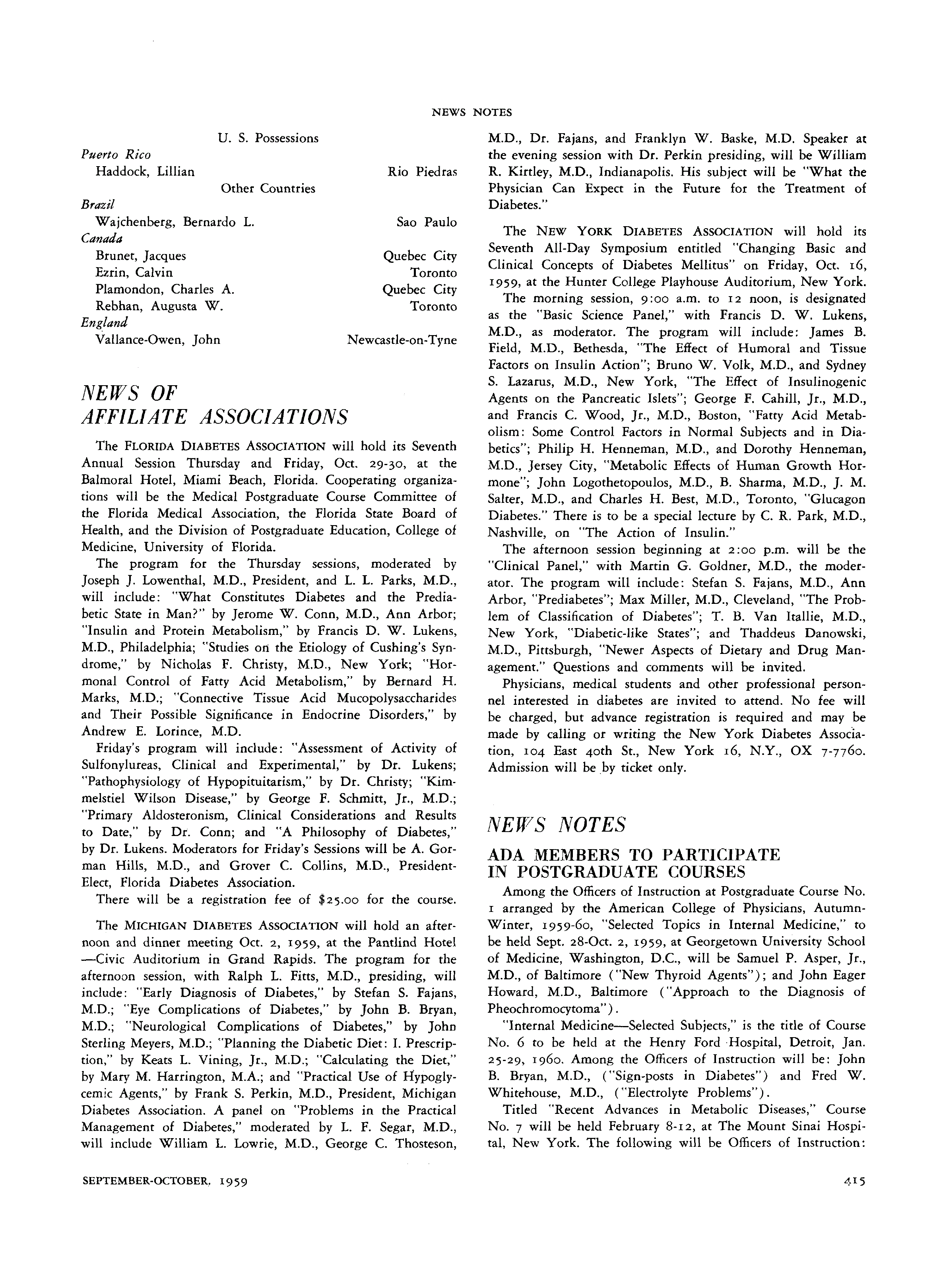 First page of News of Affiliate Associations