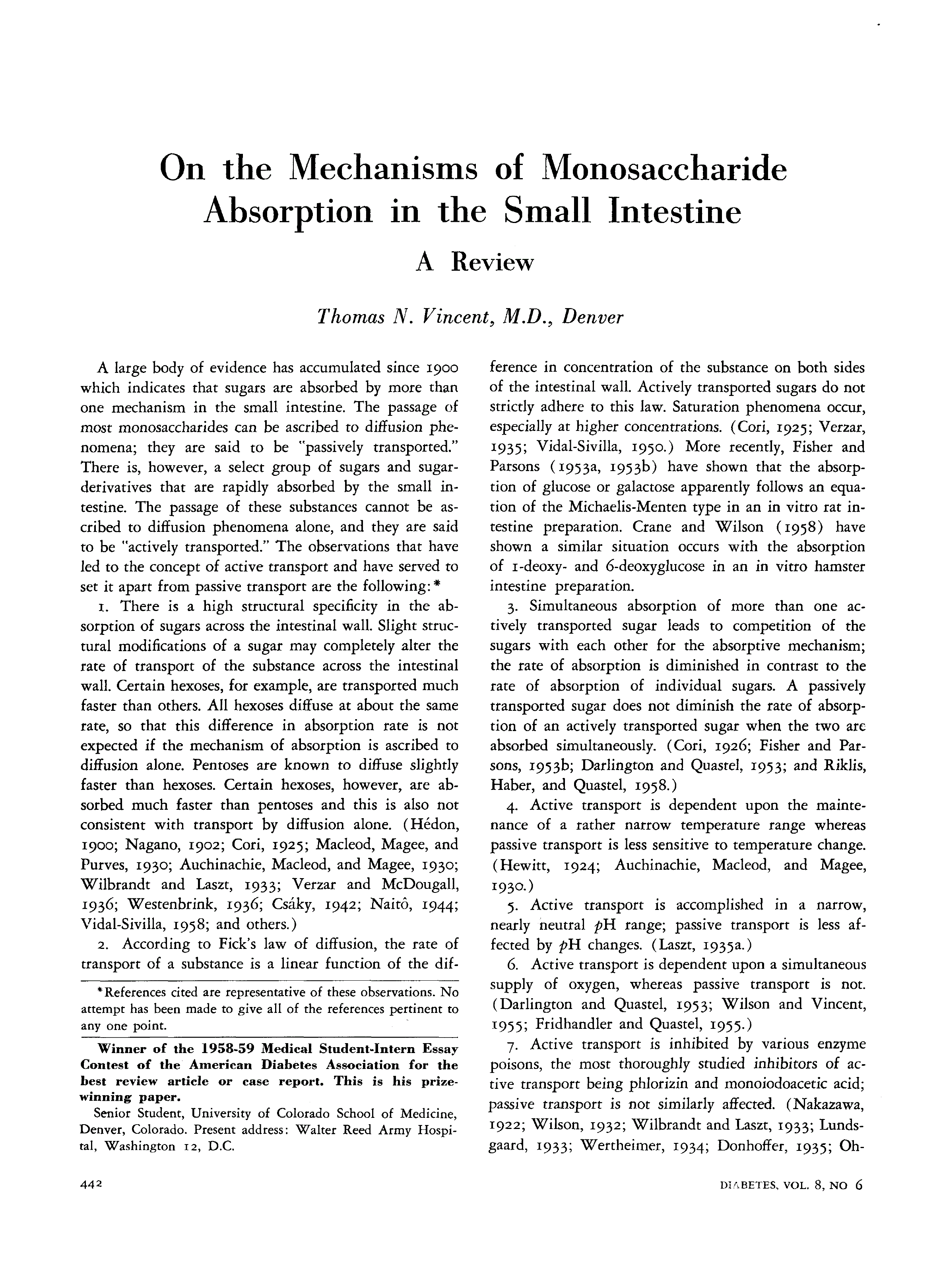 First page of On the Mechanisms of Monosaccharide Absorption in the Small Intestine: A Review