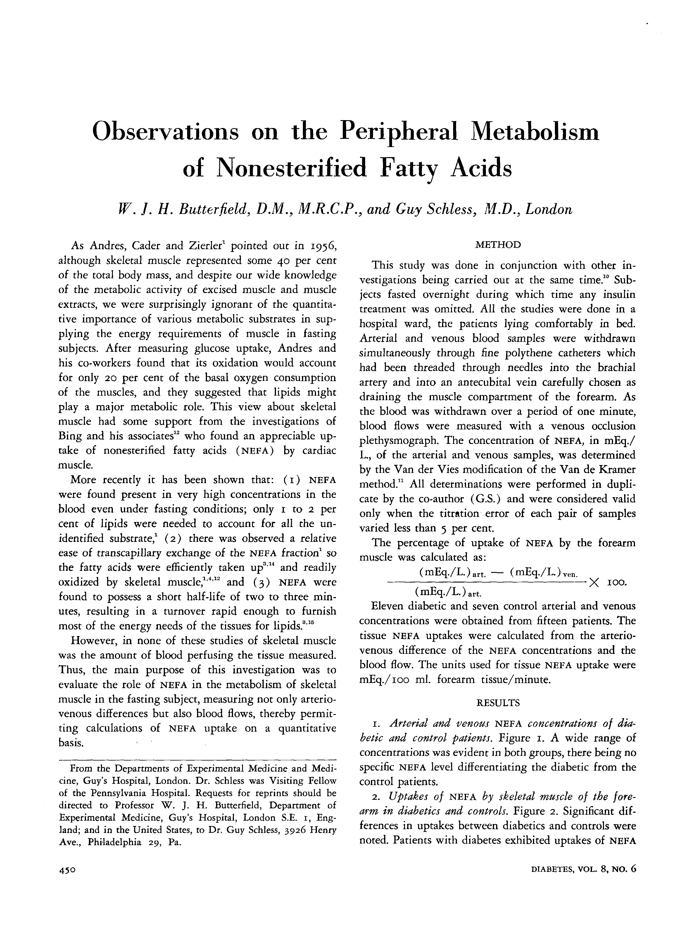 First page of Observations on the Peripheral Metabolism of Nonesterified Fatty Acids