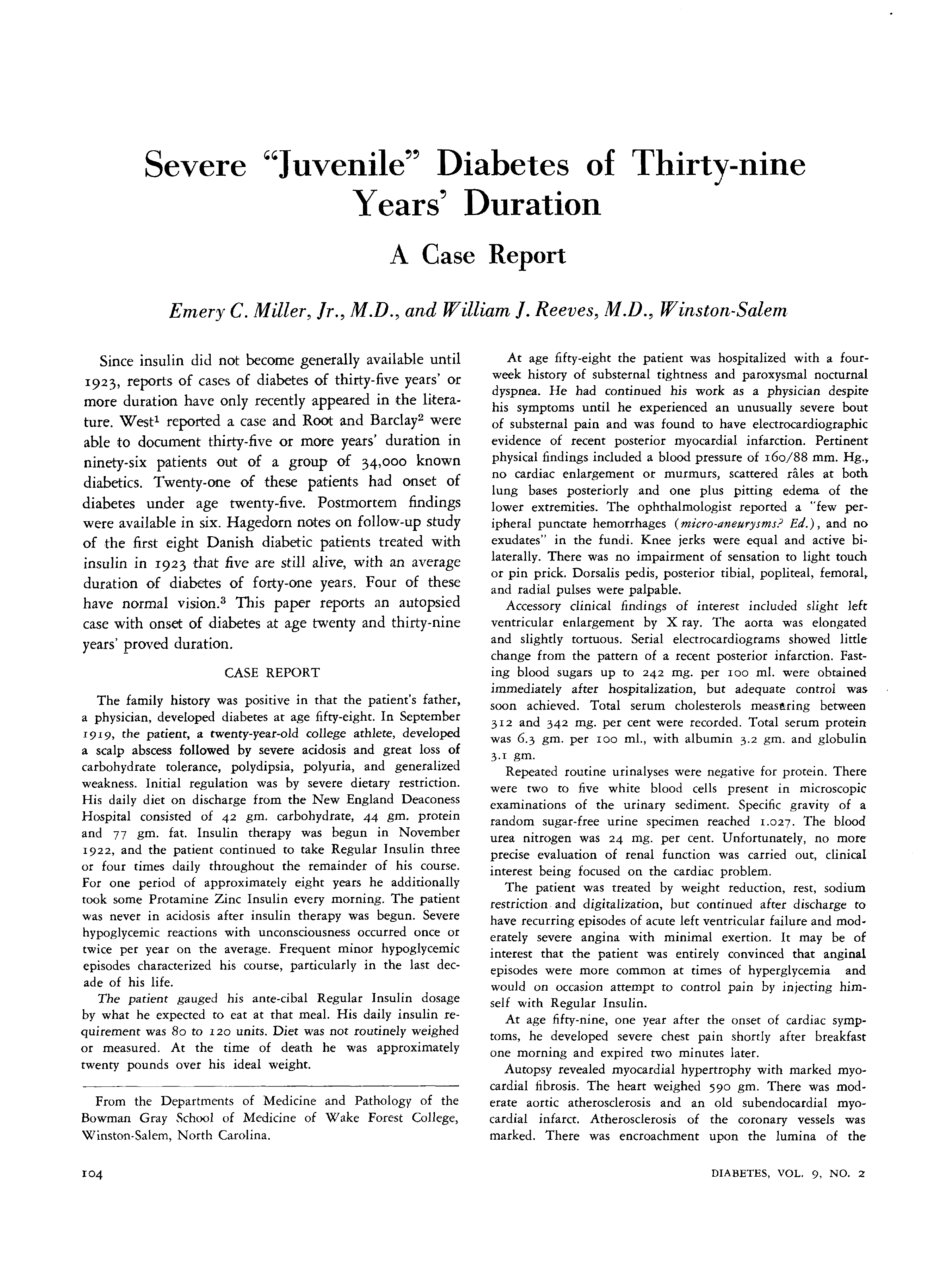 First page of Severe “Juvenile” Diabetes of Thirty-nine Years' Duration: A Case Report