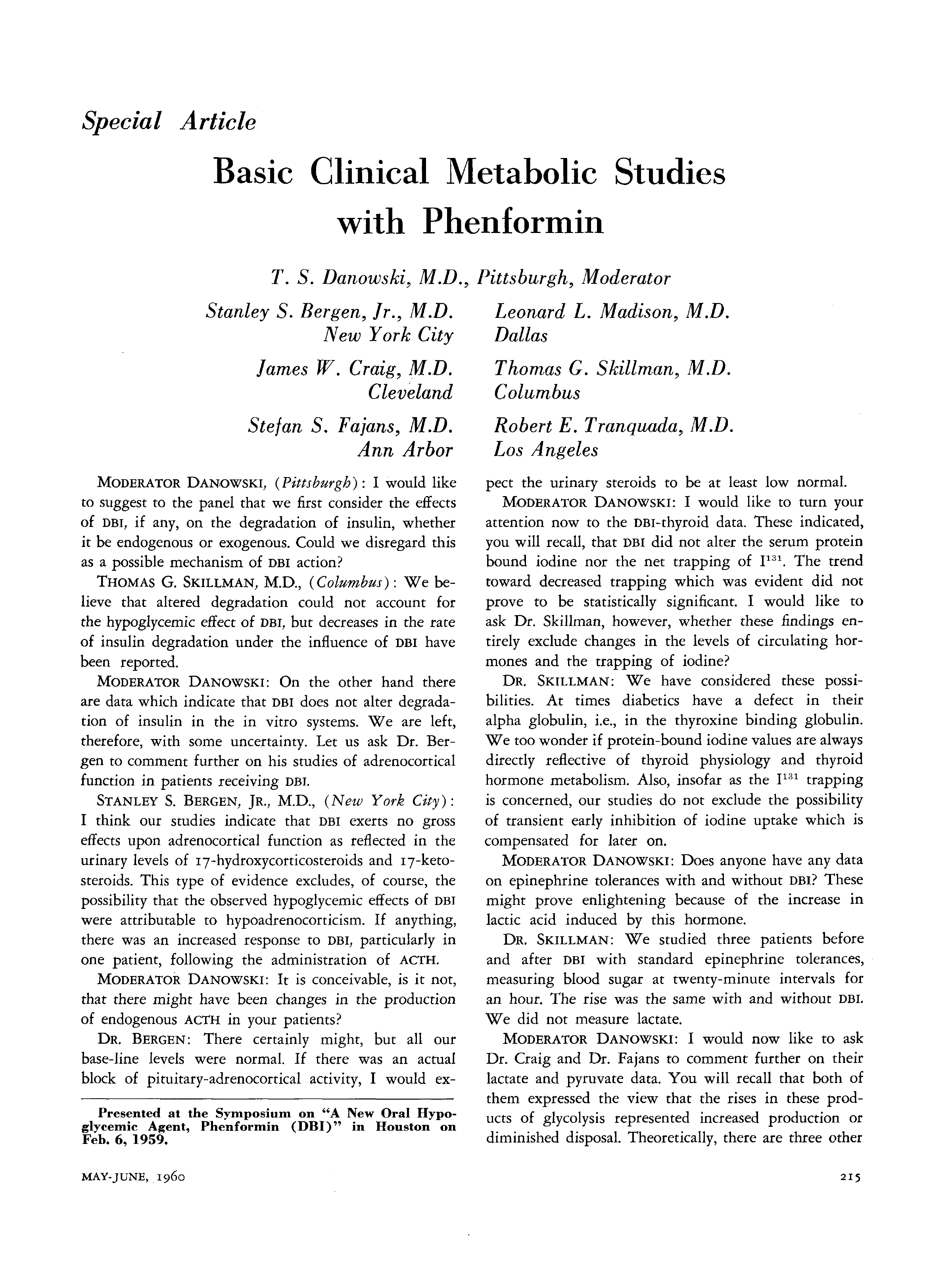 First page of Basic Clinical Metabolic Studies with Phenformin: Panel Discussion