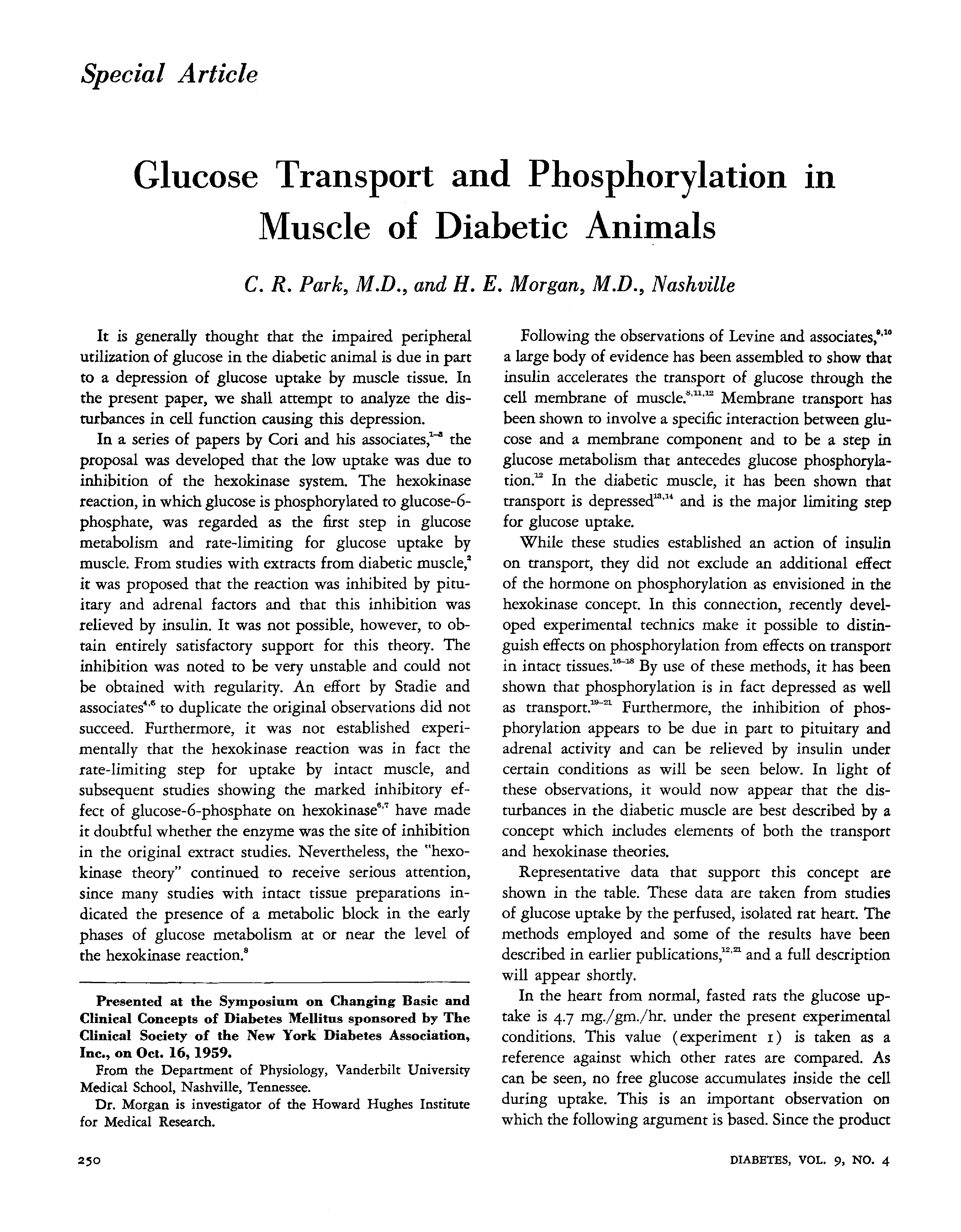 First page of Glucose Transport and Phosphorylation in Muscle of Diabetic Animals
