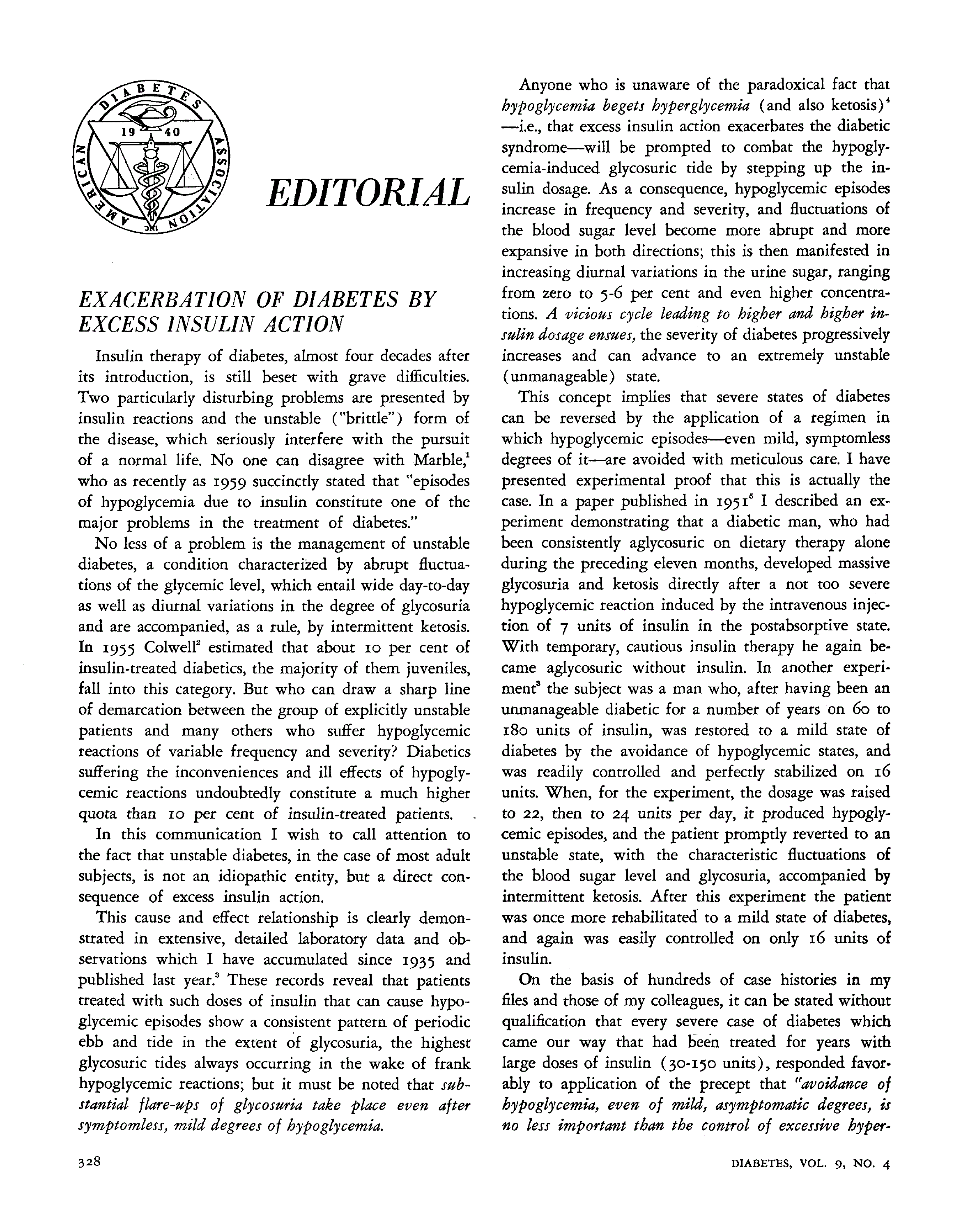 First page of Exacerbation of Diabetes by Excess Insulin Action