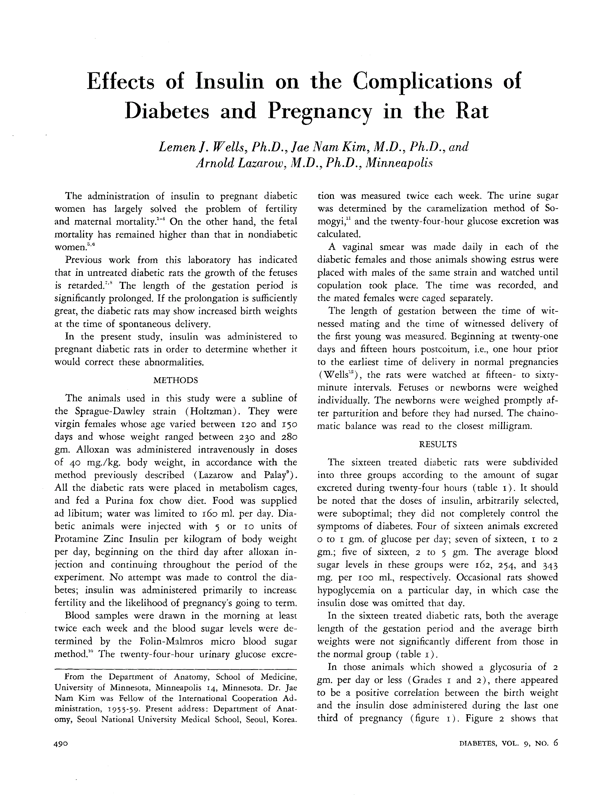 First page of Effects of Insulin on the Complications of Diabetes and Pregnancy in the Rat