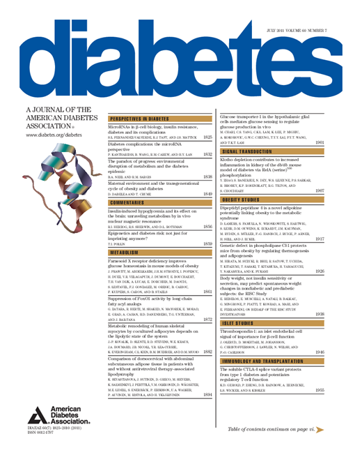 Diabetes Cover Image for Volume 60, Issue 7